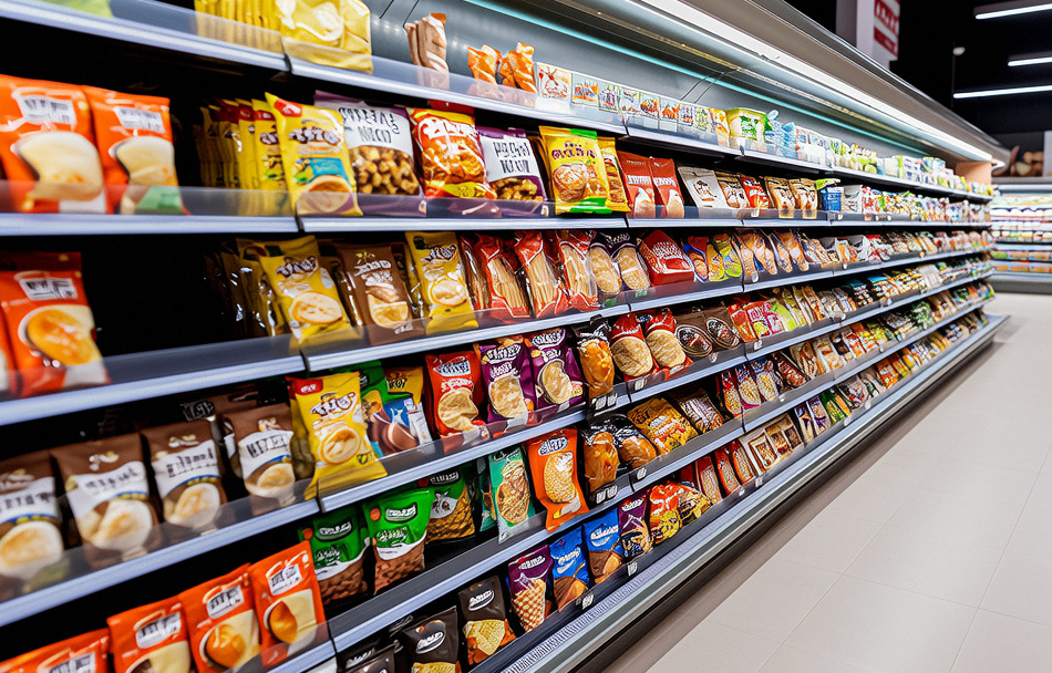 shelf appearance of colorful products